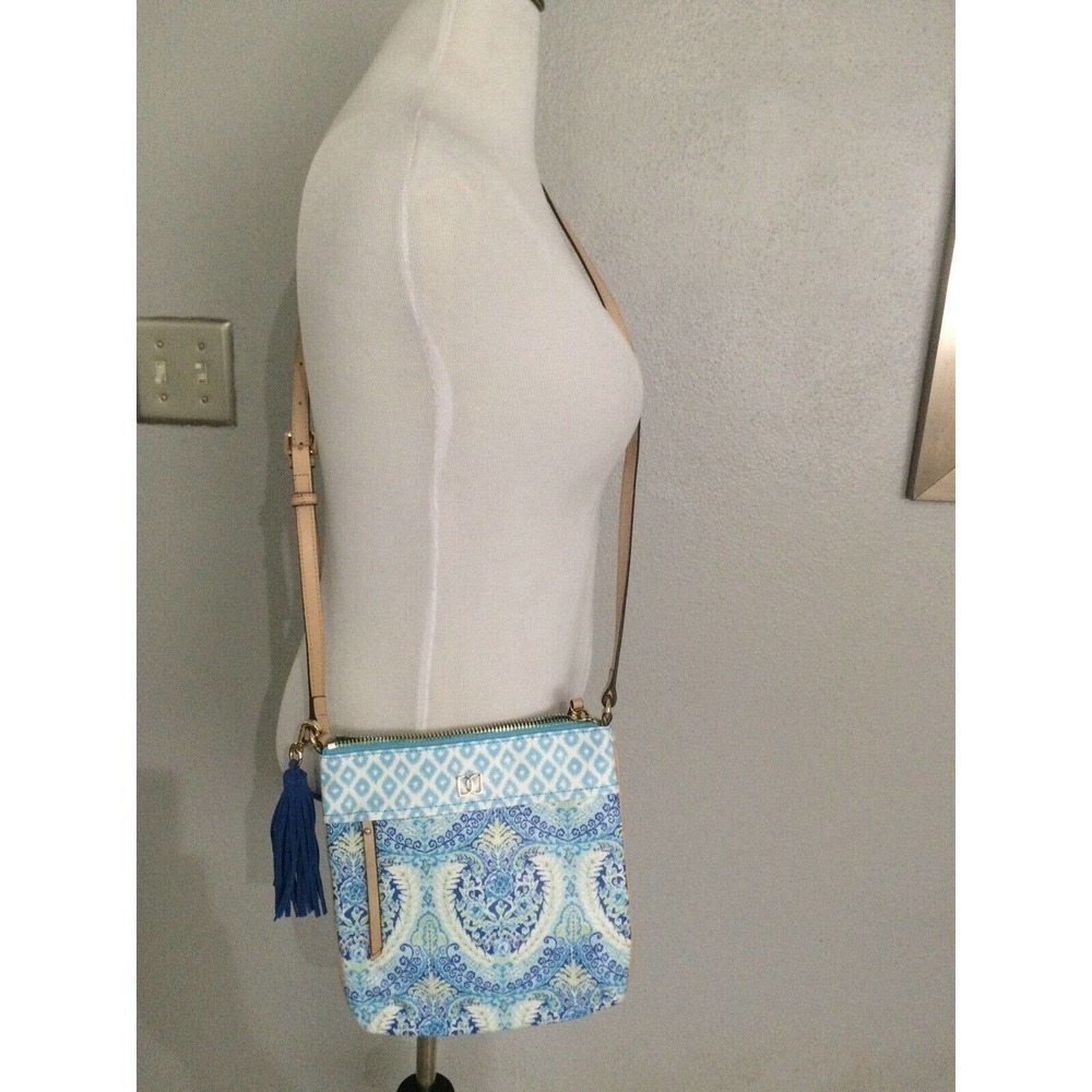 Dena Designs Qvc North/south Crossbody Handbag Blue Paisley Aqua Tassel NWOT